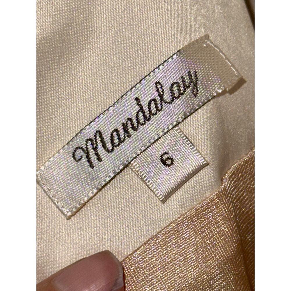 NWT Mandalay Cream Ivory Gold Beaded Fringe Midi Evening Cocktail Dress Womens 6 - Picture 11 of 16